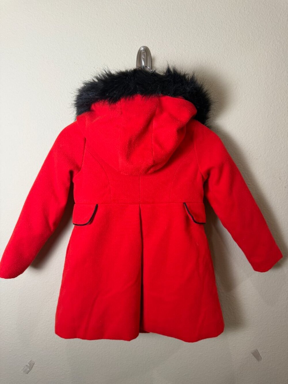 Cat & Jack Red Coat with Fur Trim & Black Piping Size 6X/7 - Picture 7 of 9